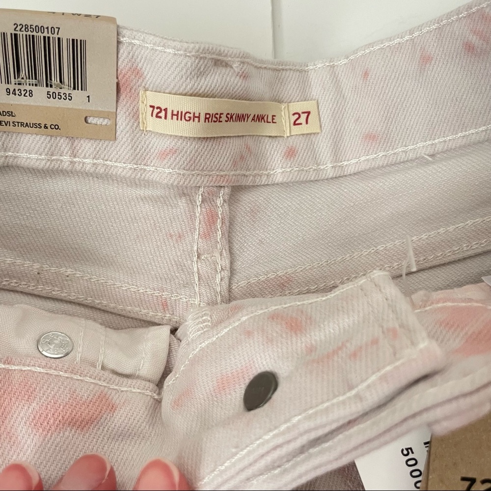 NWT Levi’s 721 High Rise Skinny Ankle Pink Tie Dye Jeans Size 27 - Picture 4 of 14